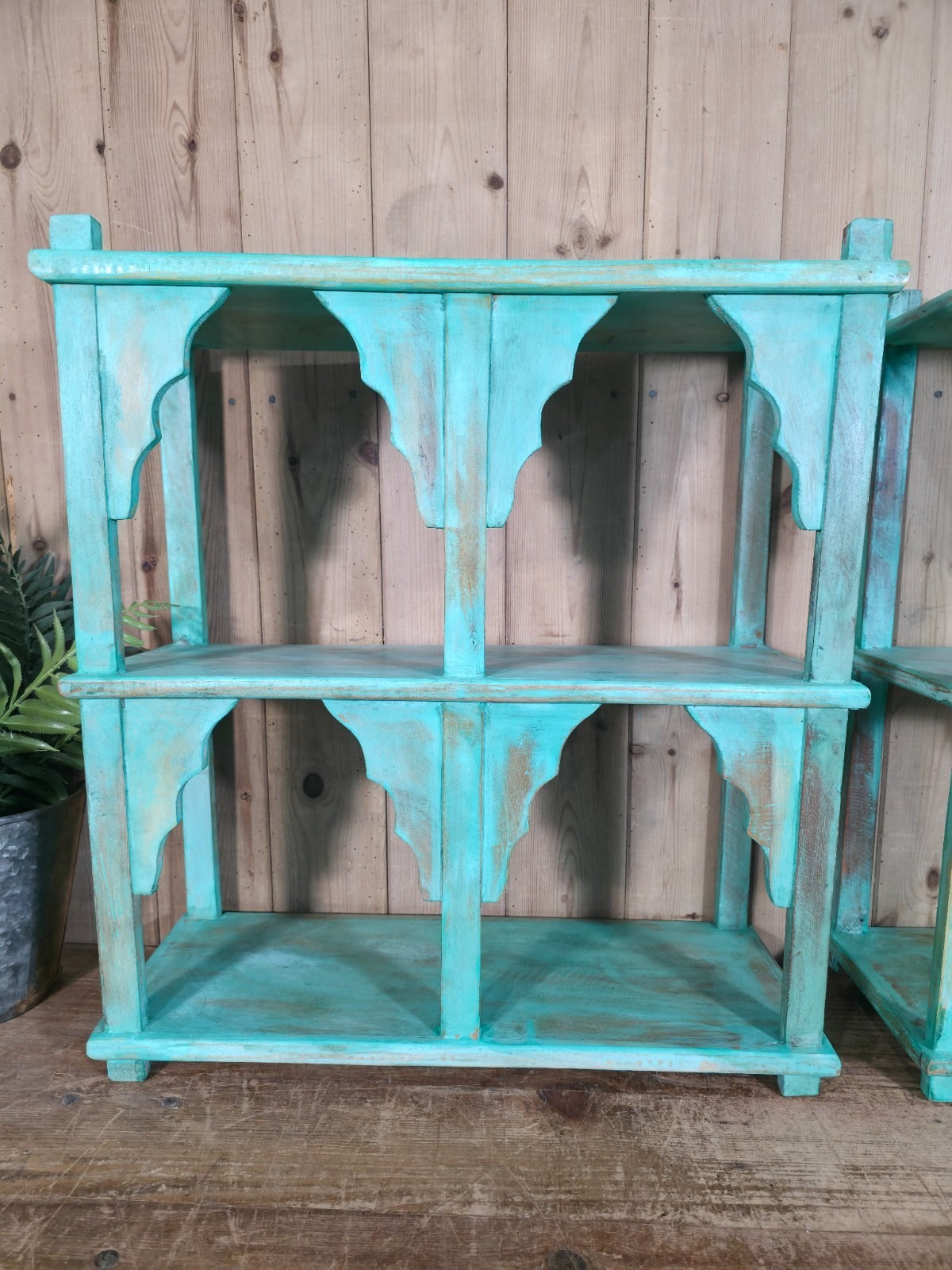 Blue Vintage Reclaimed Solid Wooded Arched Temple Wall Display Shelf Shelves