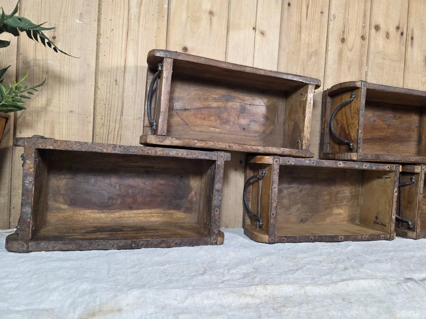 Vintage Indian Wooden Brick Mould With Handles Kitchen Bathroom Storage Box
