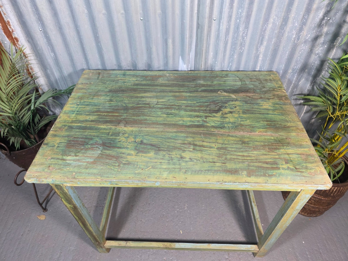 Green Vintage Rustic Indian Solid Wooden Desk Console Hallway Kitchen Island Table