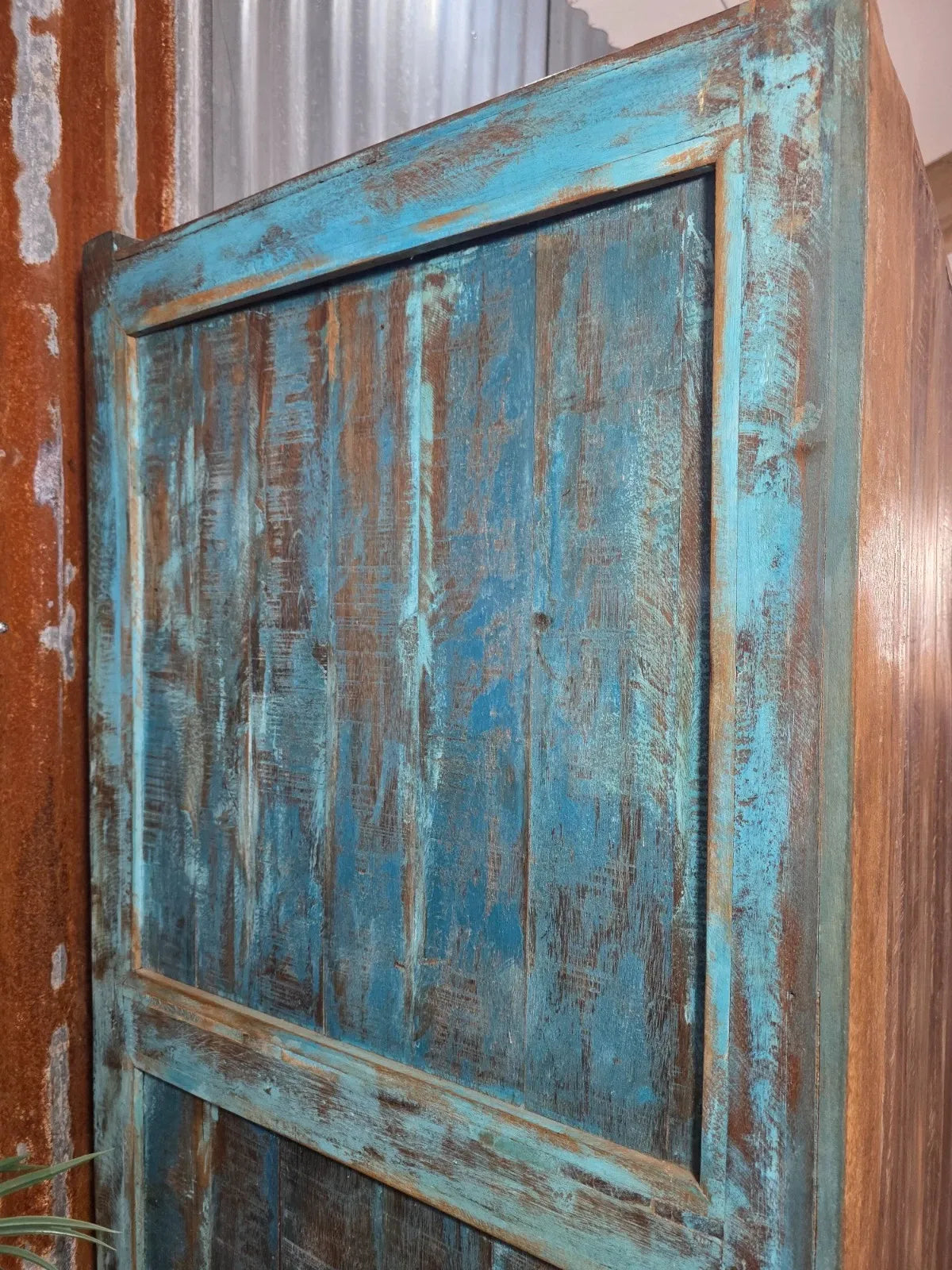 Blue Vintage Indian Glazed Colonial Wooden Kitchen Bathroom Drinks Cocktail Cabinet