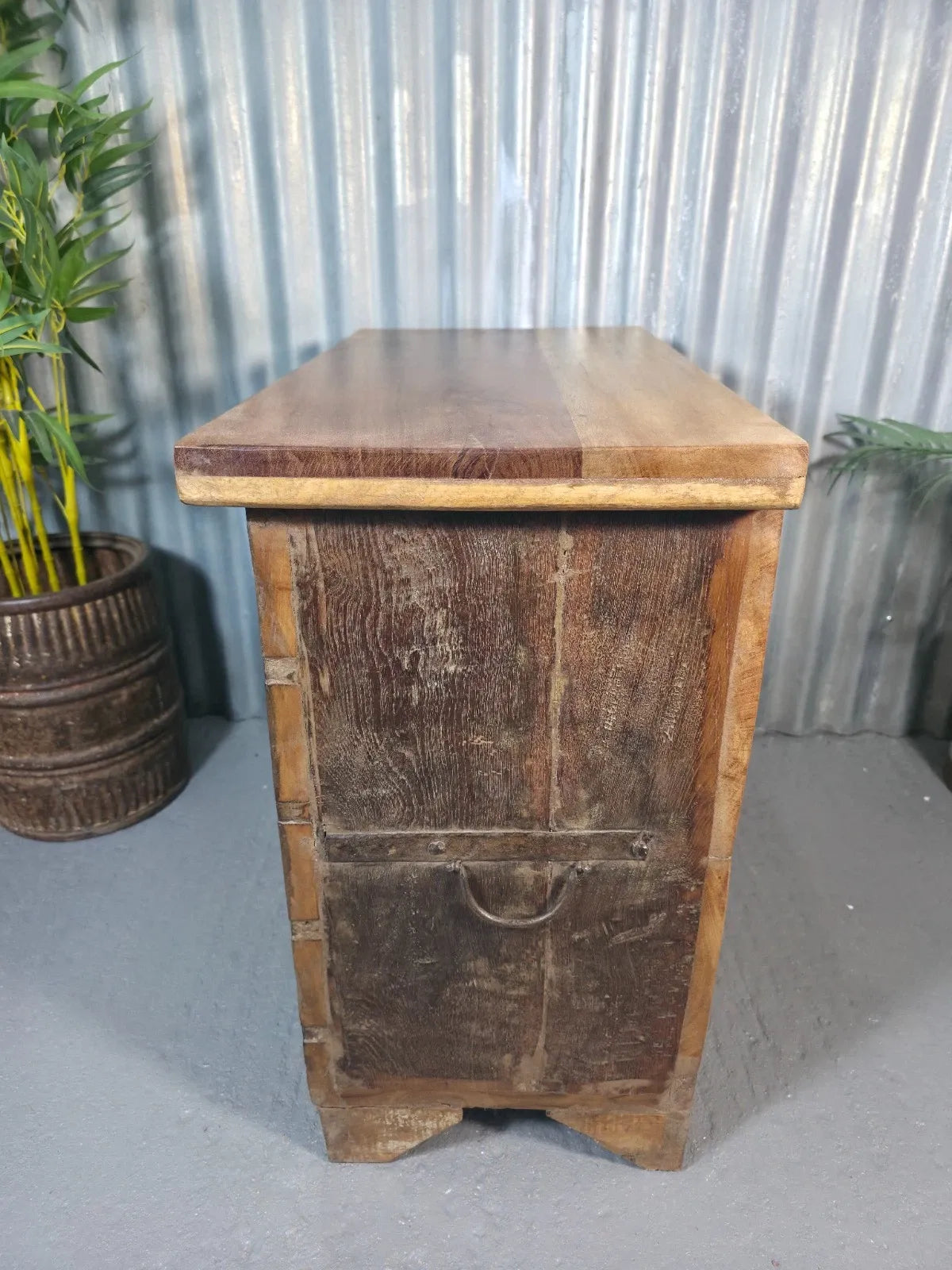 Vintage Reclaimed Rustic Indian Solid Wooden Dowry Chest Coffee Side Table Trunk