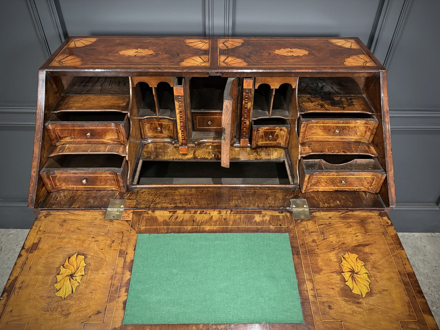 Dutch Marquetry Inlaid Walnut Art Deco Bureau