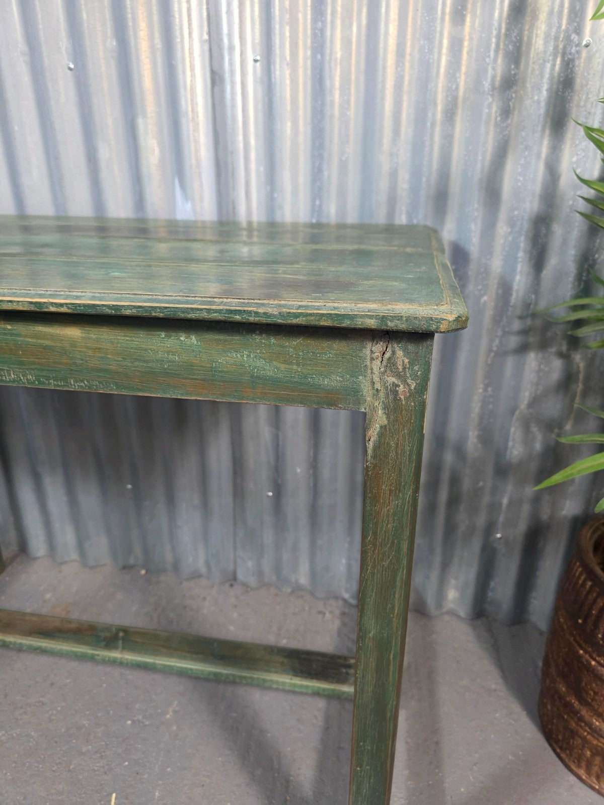 Green Vintage Rustic Indian Solid Wooden Desk Console Hallway Kitchen Island Table