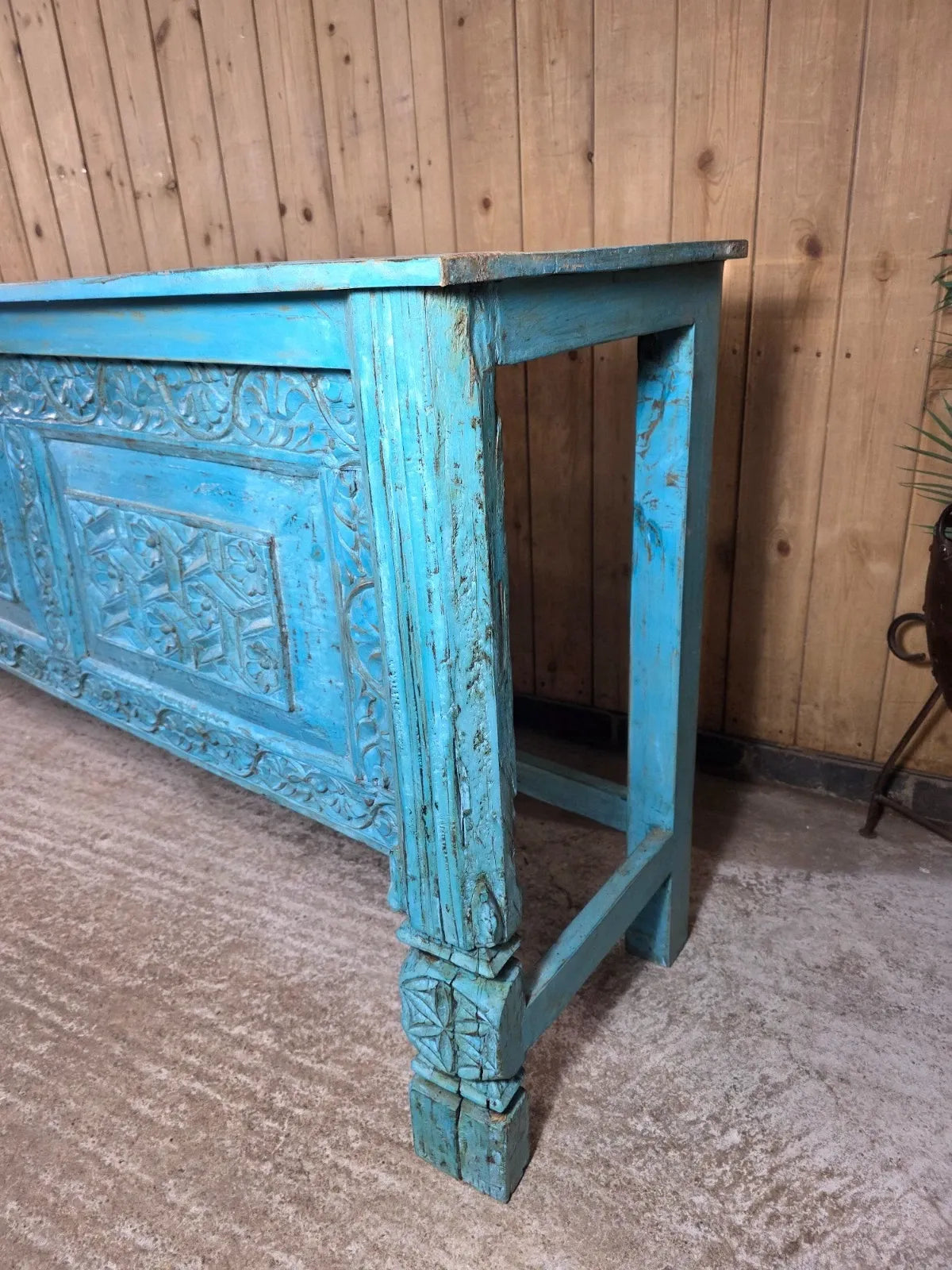 Blue Vintage Solid Wooden Carved Hallway Console Table