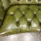 Vintage Victorian Green Buttoned Leather Double Spoon Back Sofa