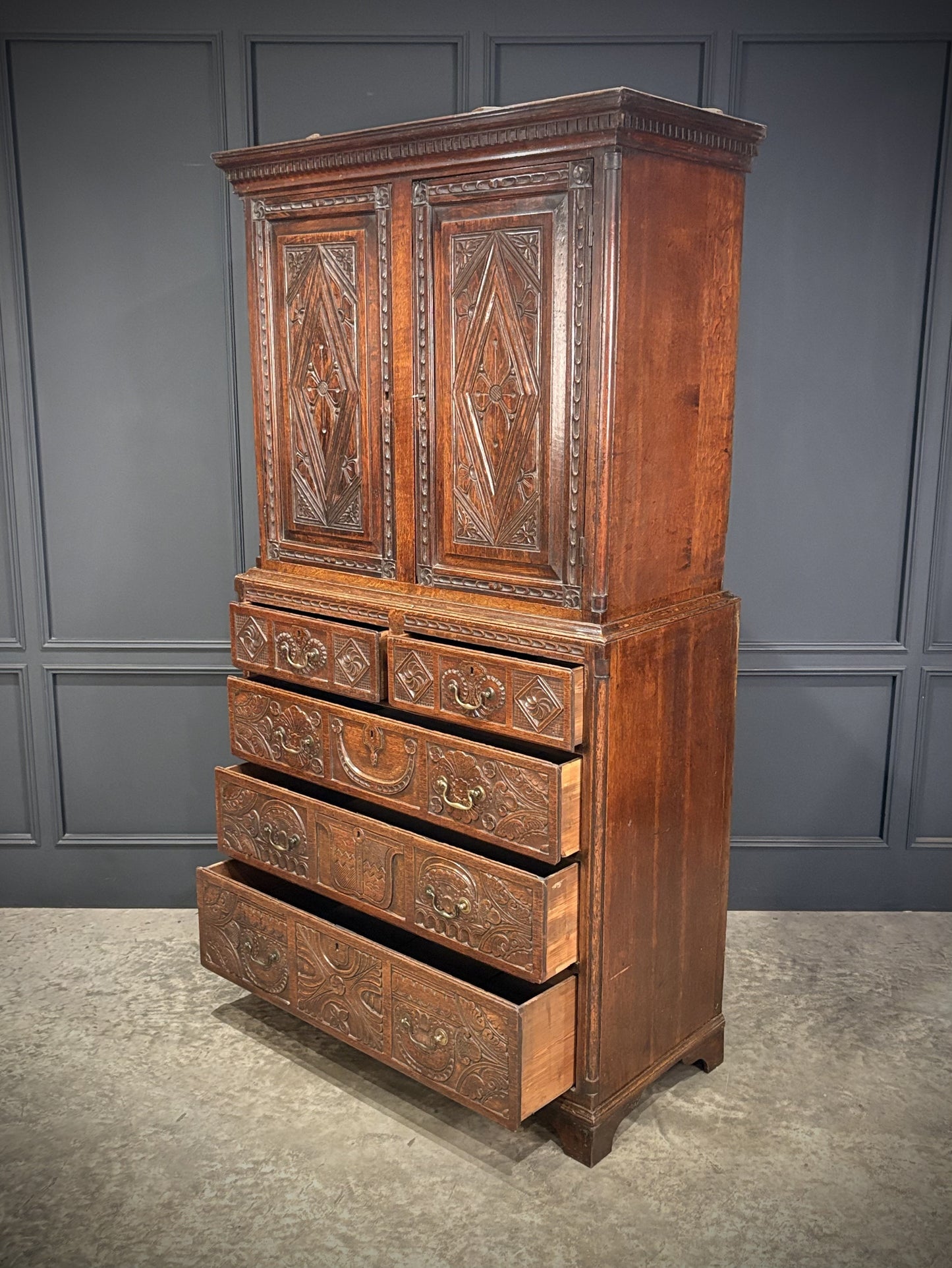 18th Century Carved Oak Housekeepers Cupboard