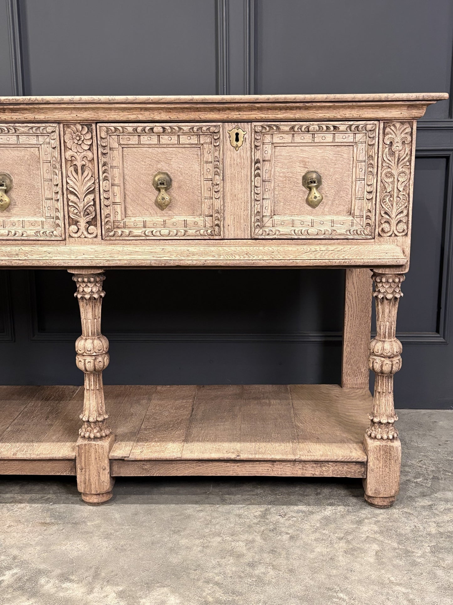 Vintage Bleached Carved Oak Potboard Dresser Sideboard
