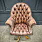 Buttoned Leather Antique Swivel Desk Chair