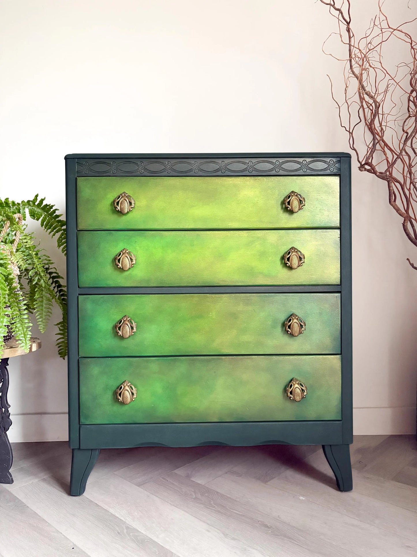 Green Vintage Lebus Chest of Drawers – Hand Painted Dresser