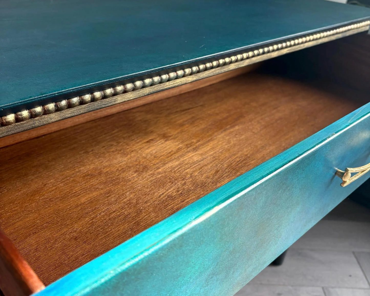 Blue, Teal & Green Vintage Chest of Drawers, Hand Painted Mid Century Dresser
