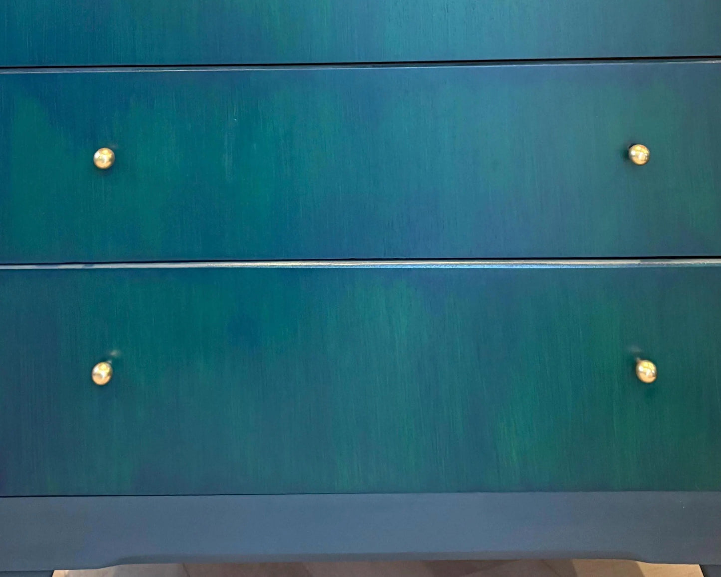 Green Blue & Teal Lebus Chest of Drawers. Vintage Upcycled Mid-Century Furniture
