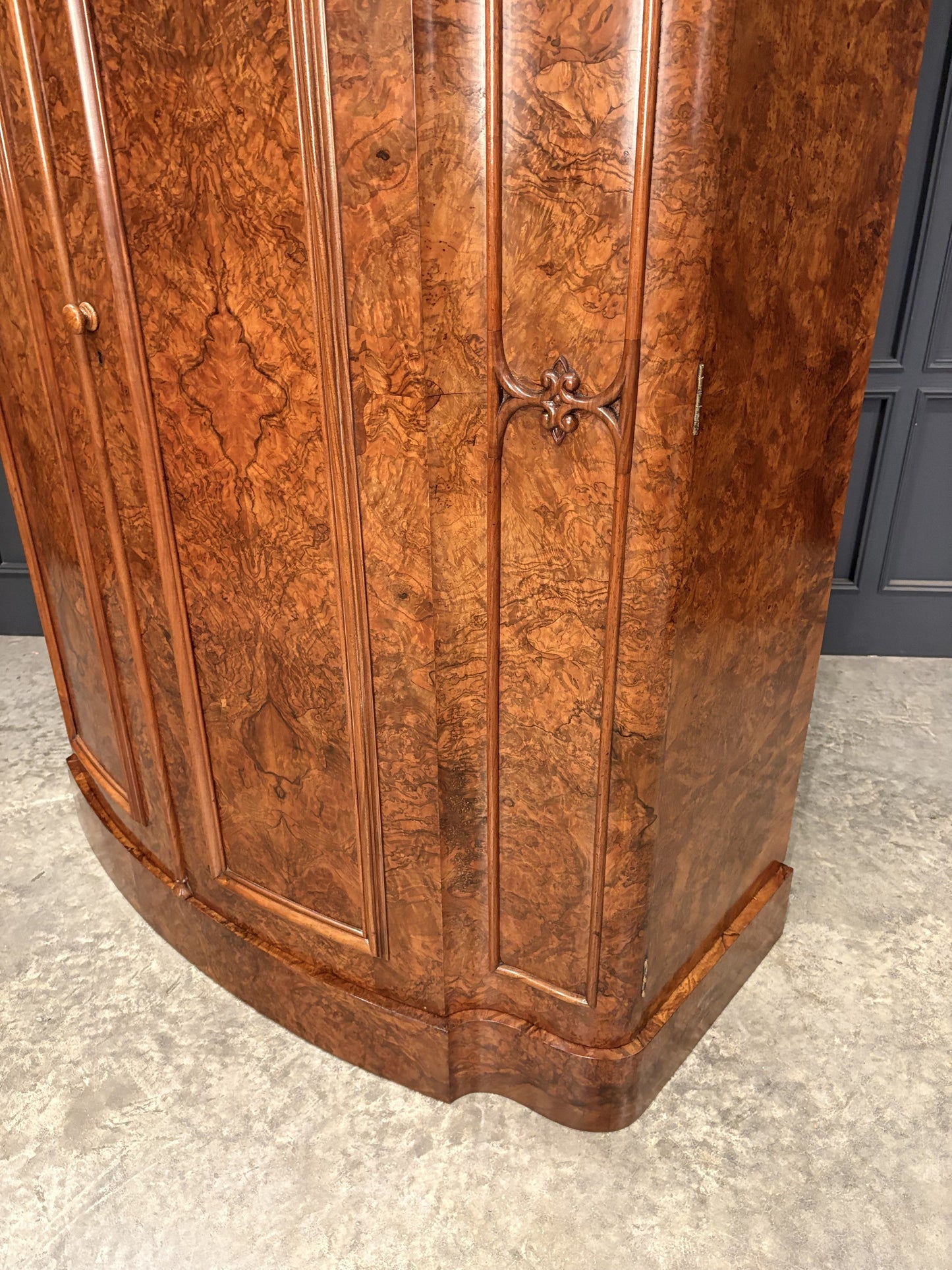 Large Victorian Bow Front Walnut Art Deco Wardrobe