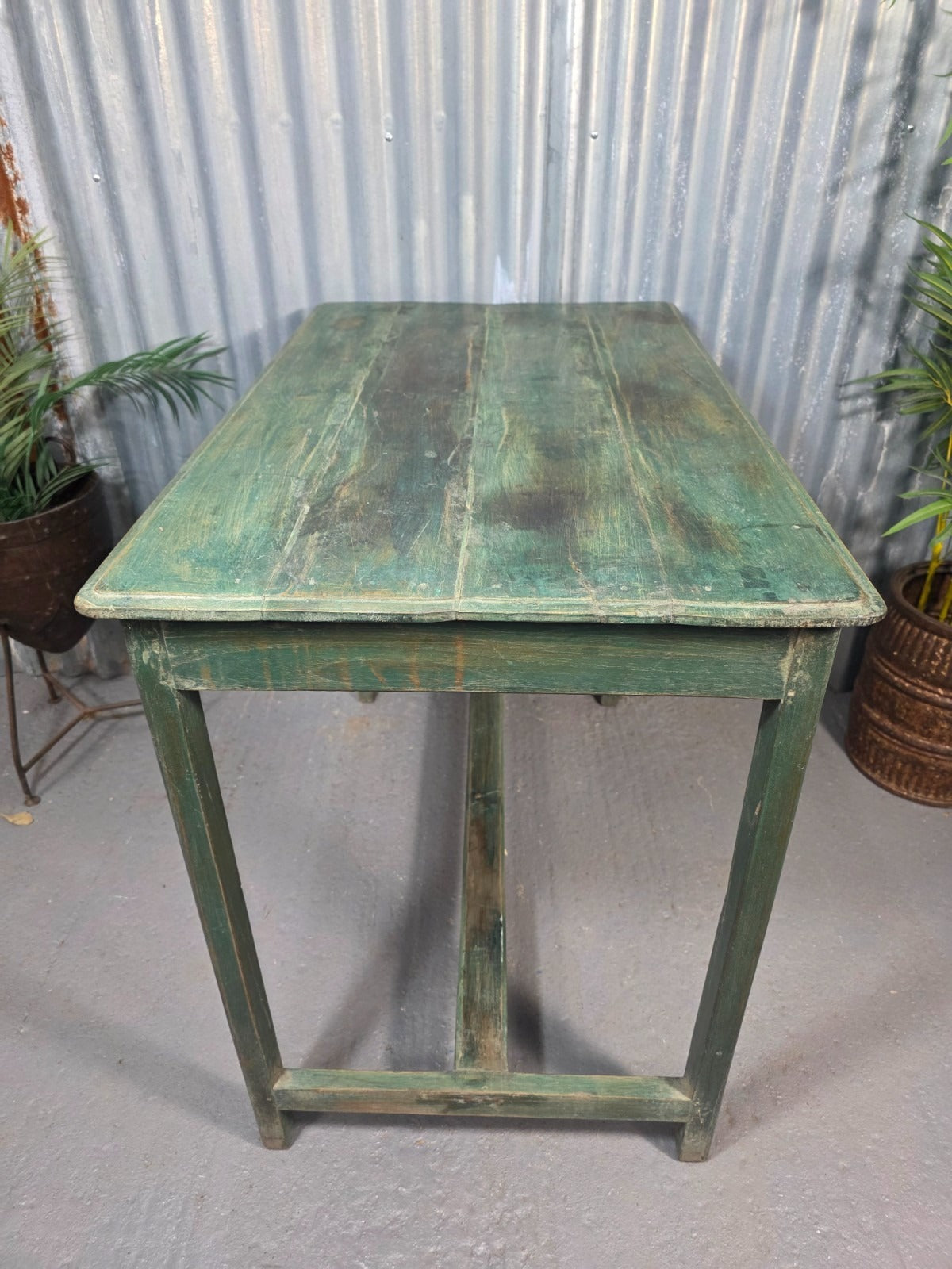 Green Vintage Rustic Indian Solid Wooden Desk Console Hallway Kitchen Island Table