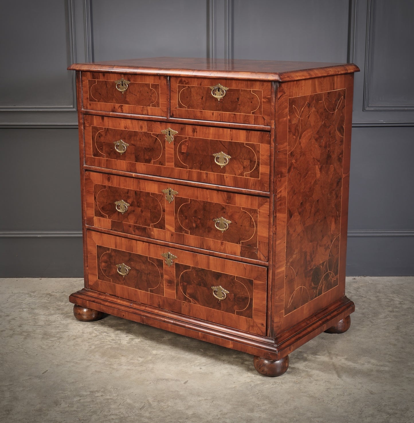 William & Mary Oyster Veneered Art Deco Chest Of Drawers