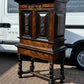 Early 18thC Gothic Antique Cabinet On Stand, Lots Of Drawers, Fitted Interior & Pigeon Holes
