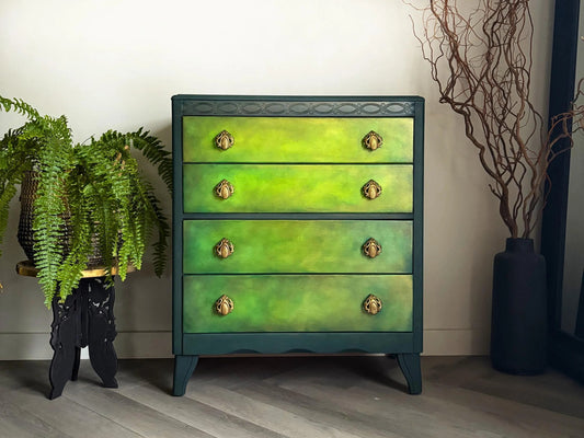 Green Vintage Lebus Chest of Drawers – Hand Painted Dresser