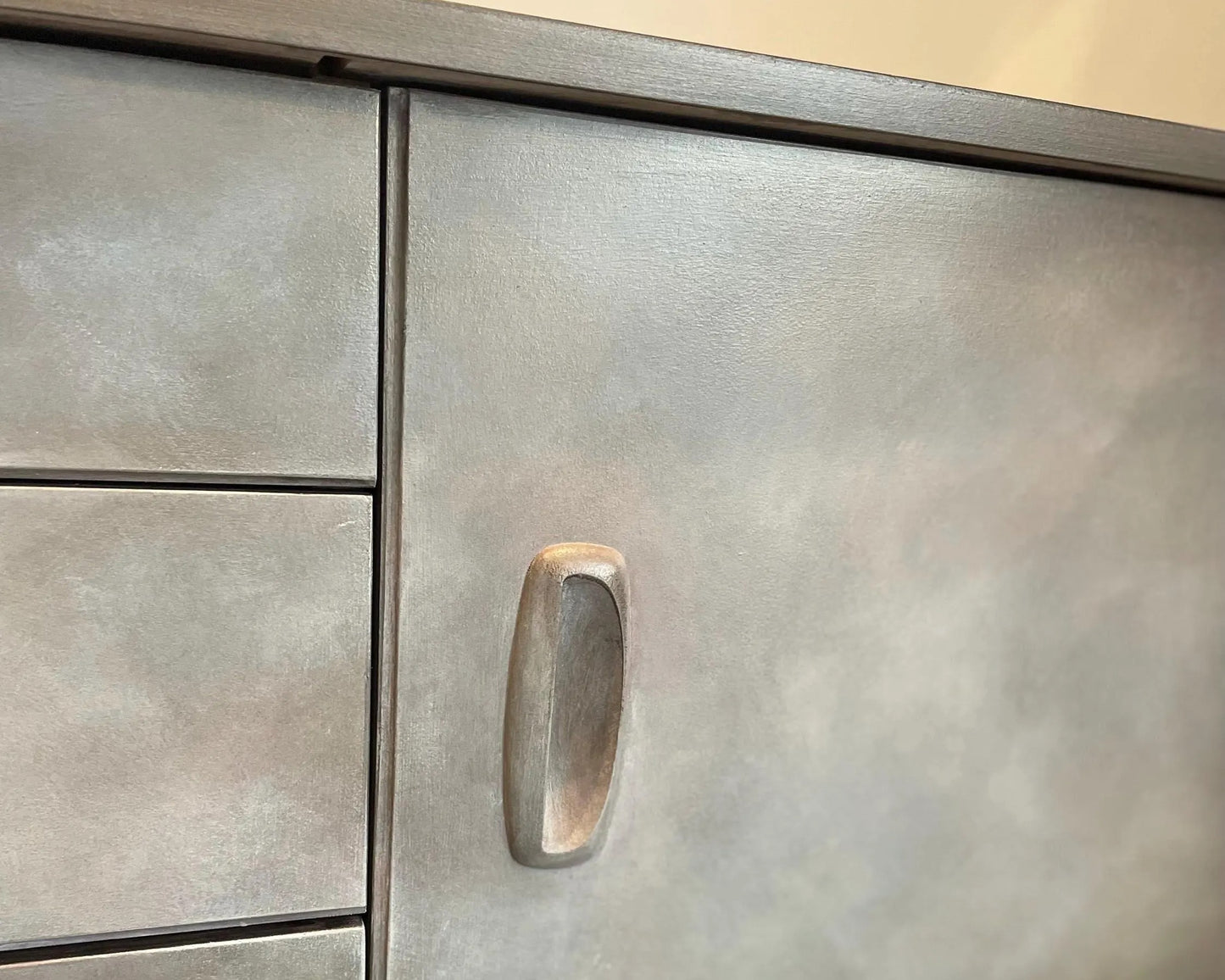 Mid Century Sideboard Hand Painted. Faux Concrete Cabinet, Upcycled Media Console