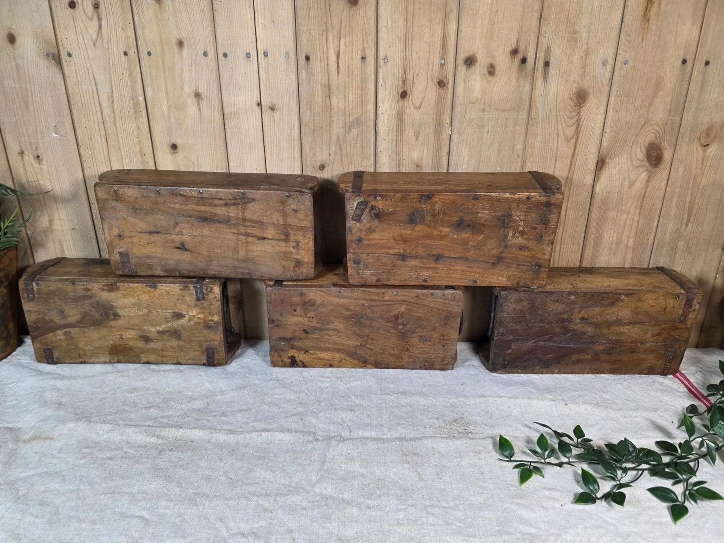 Vintage Indian Wooden Brick Mould With Handles Kitchen Bathroom Storage Box