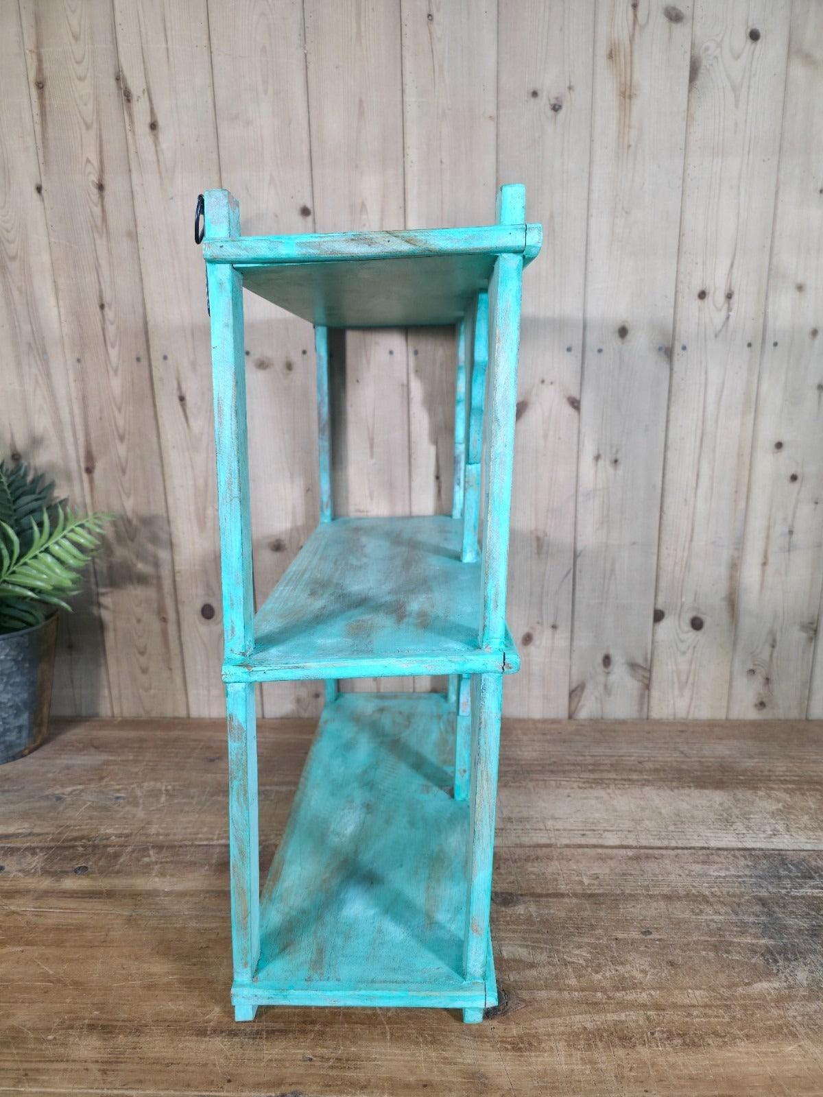Blue Vintage Reclaimed Solid Wooded Arched Temple Wall Display Shelf Shelves