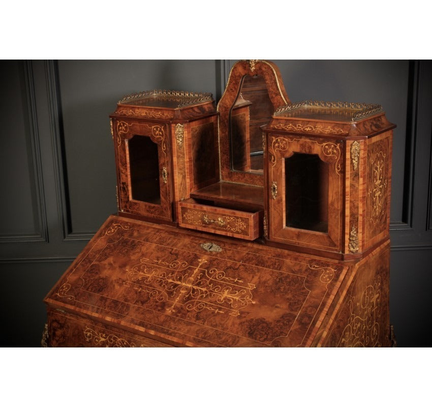 Burr Walnut Marquetry Inlaid Writing Desk