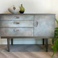 Mid Century Sideboard Hand Painted. Faux Concrete Cabinet, Upcycled Media Console