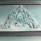 Dark Green, Blue & Metallic Vintage Chest of Drawers, Bow Fronted Mahogany