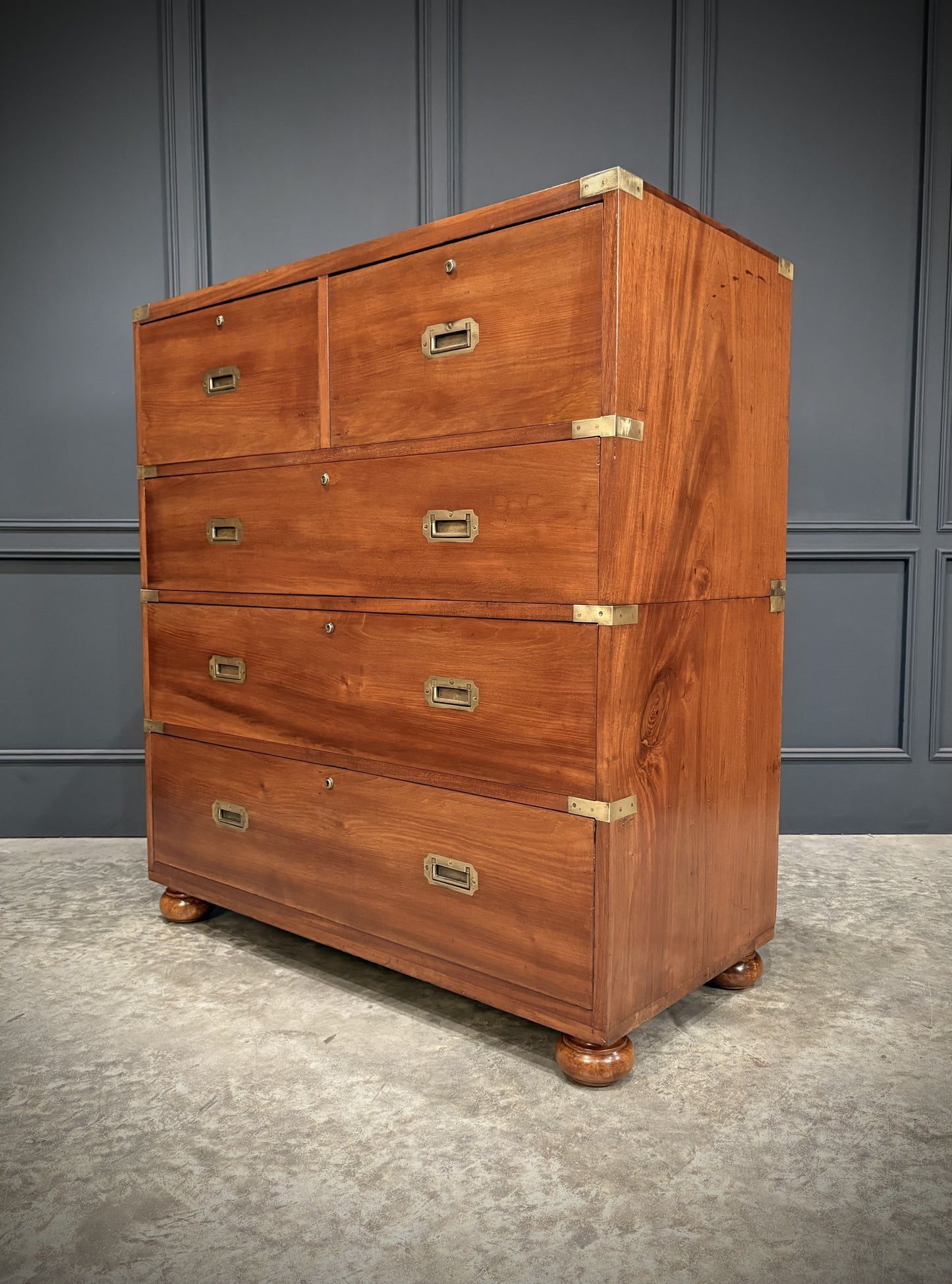 Vintage Tall Boy Mahogany Military Campaign Secretaire Chest