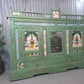 Green Vintage Indian Colonial Solid Wooden Glazed Sideboard Drinks Cabinet