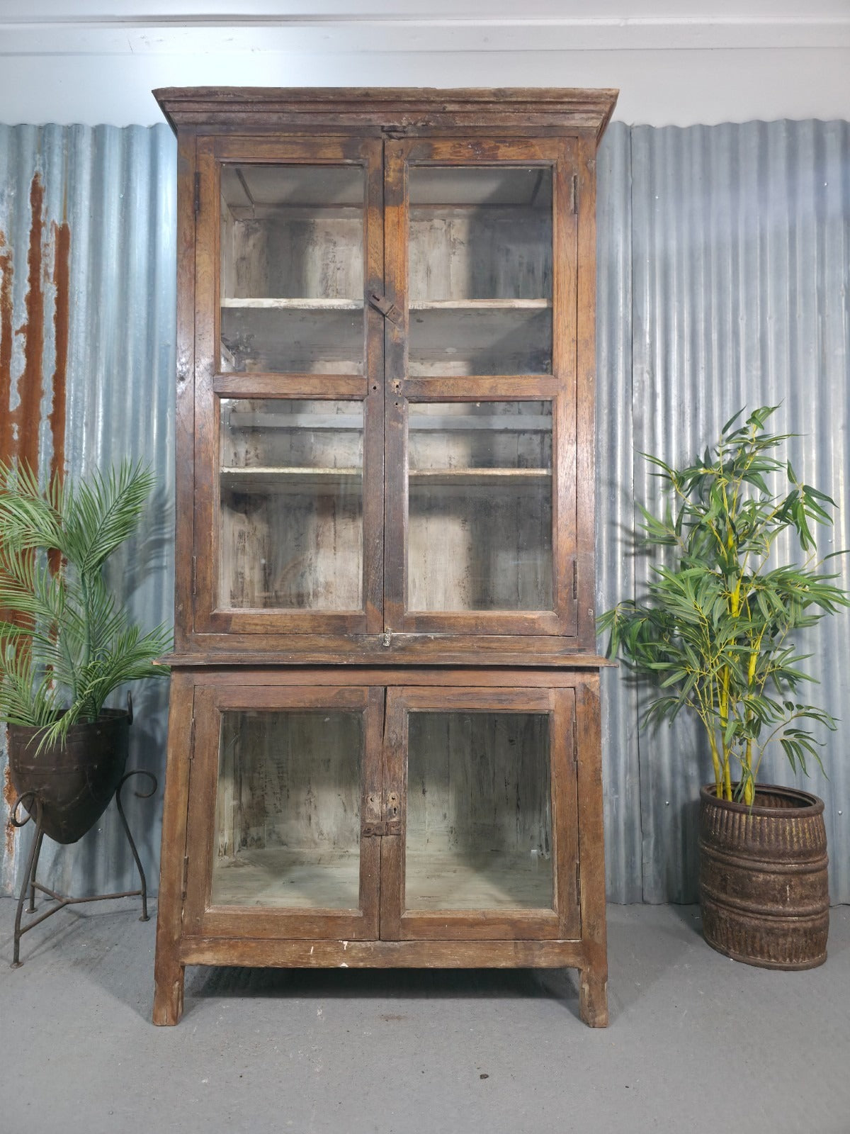Vintage Glazed Colonial Wooden Kitchen Bathroom Drinks Display Cabinet