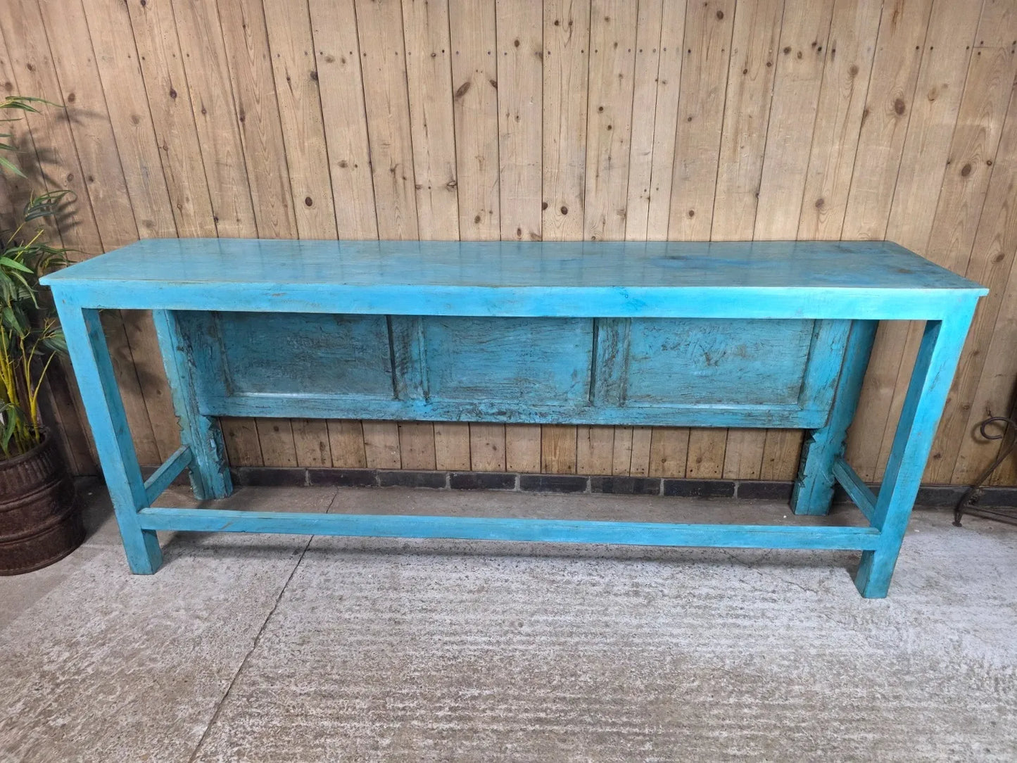 Blue Vintage Solid Wooden Carved Hallway Console Table