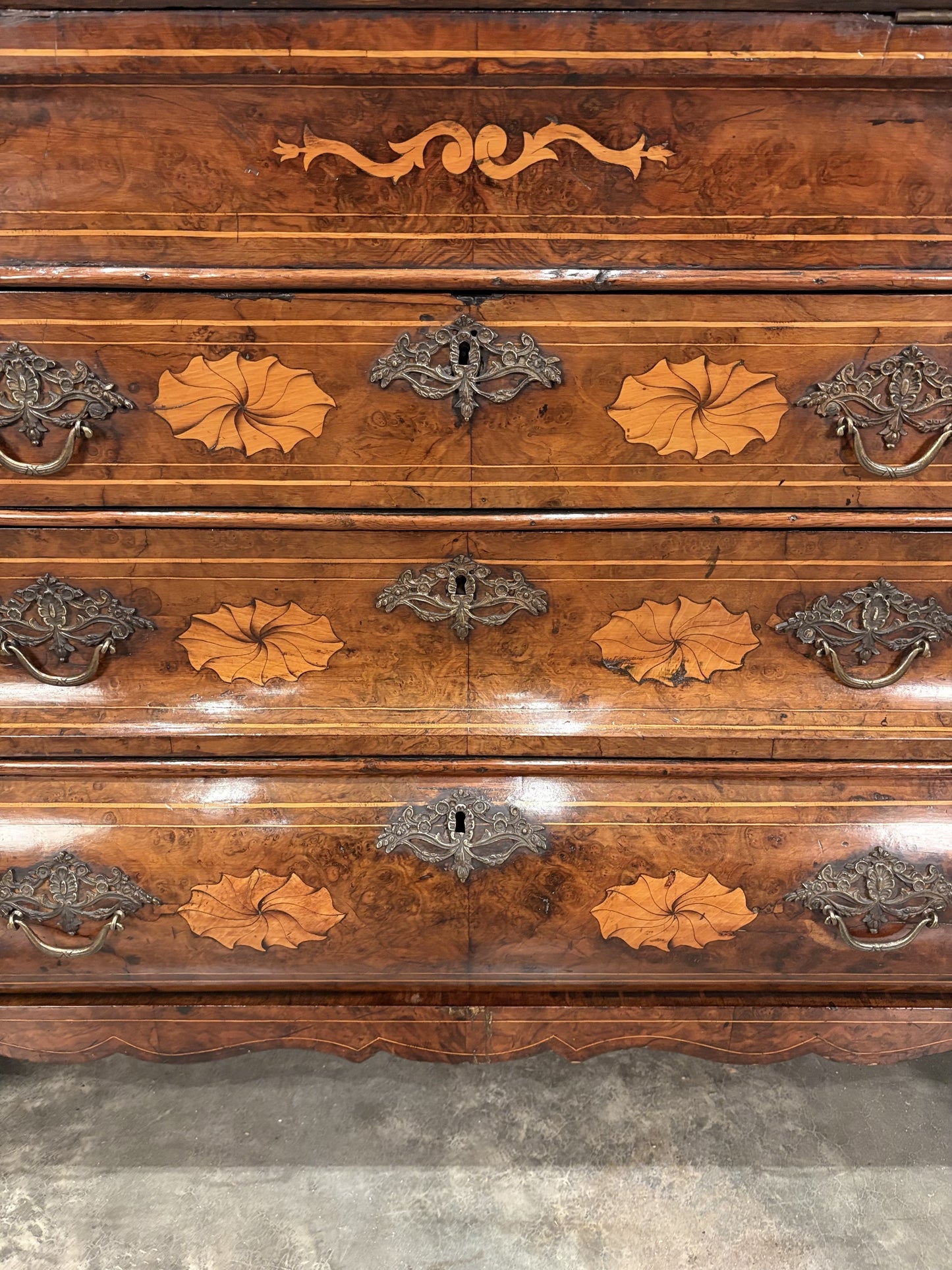 Dutch Marquetry Inlaid Walnut Art Deco Bureau