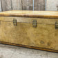 Vintage Vellum Steamer Trunk, 1920s Brass Bound Chest Ottoman