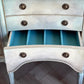 Vintage Hand-Painted Sideboard, Ornate French Style Cabinet, Oyster, Grey & Seafoam Storage Unit
