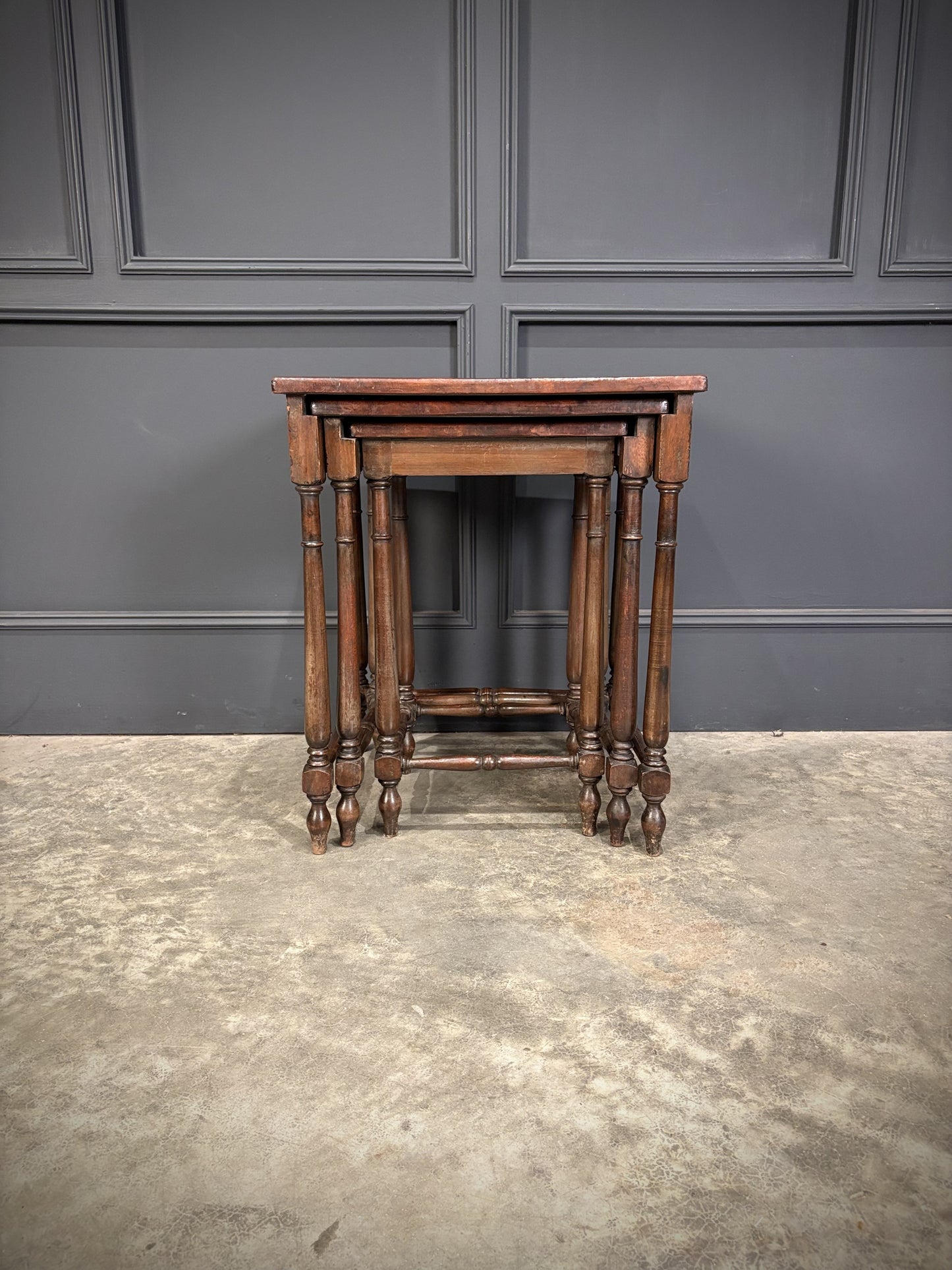 Nest Of Three Embossed Carved Leather Top Tables