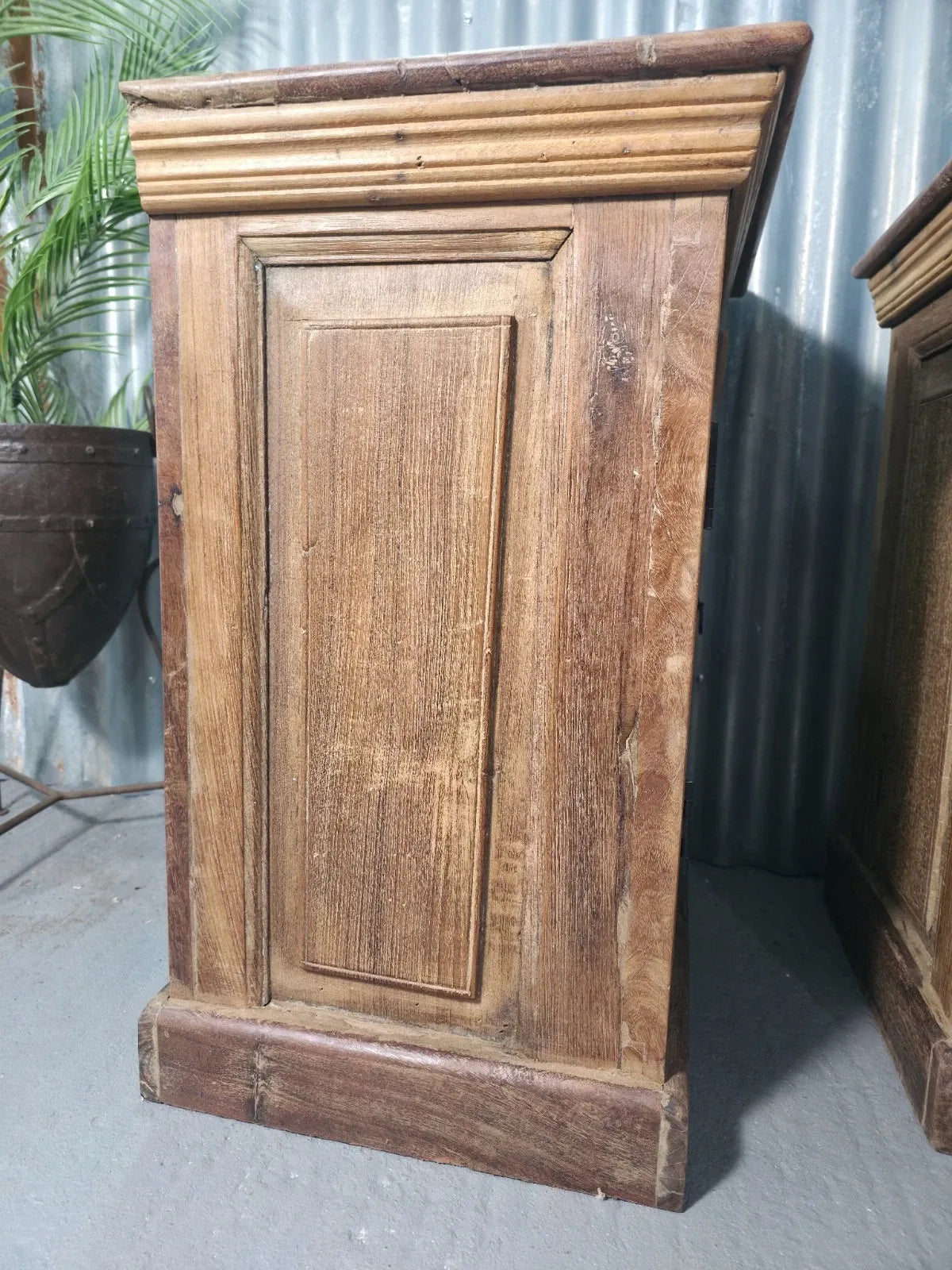 Vintage Solid Wooden Indian Carved Bedside Cupboards Cabinets