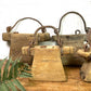 Vintage Indian Rustic Wabi Sabi Hand Carved Teak Wooden Oil Lantern Container