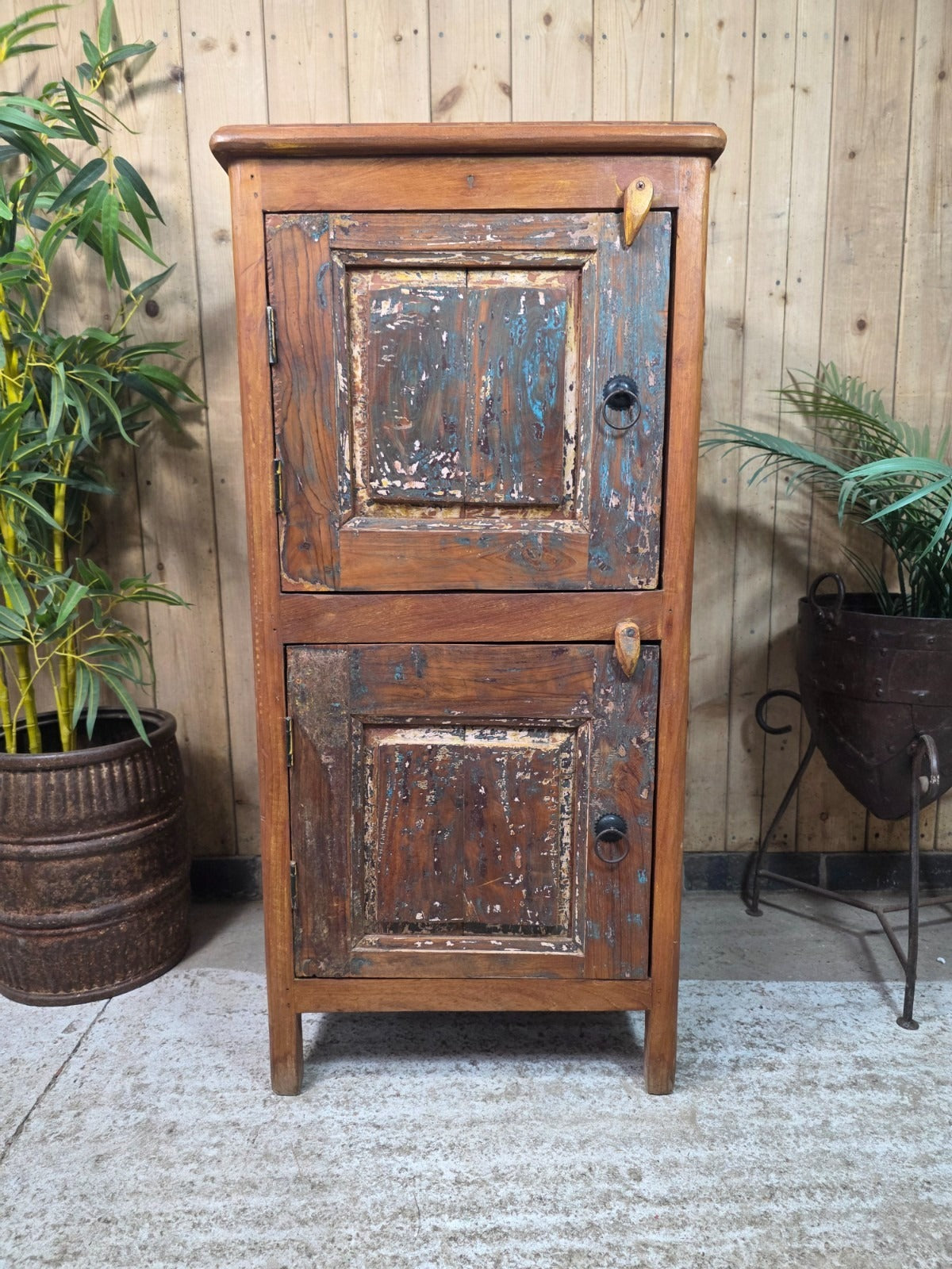Tall Vintage Indian Wooden Free Standing Bathroom Kitchen Cupboard Cabinet