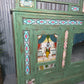 Green Vintage Indian Colonial Solid Wooden Glazed Sideboard Drinks Cabinet