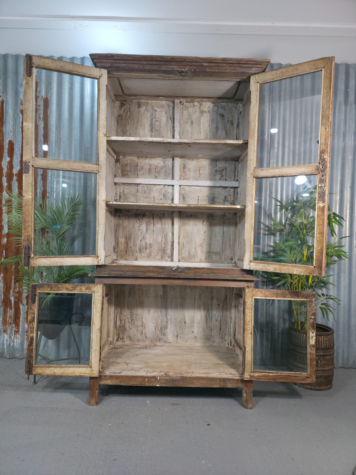 Vintage Glazed Colonial Wooden Kitchen Bathroom Drinks Display Cabinet