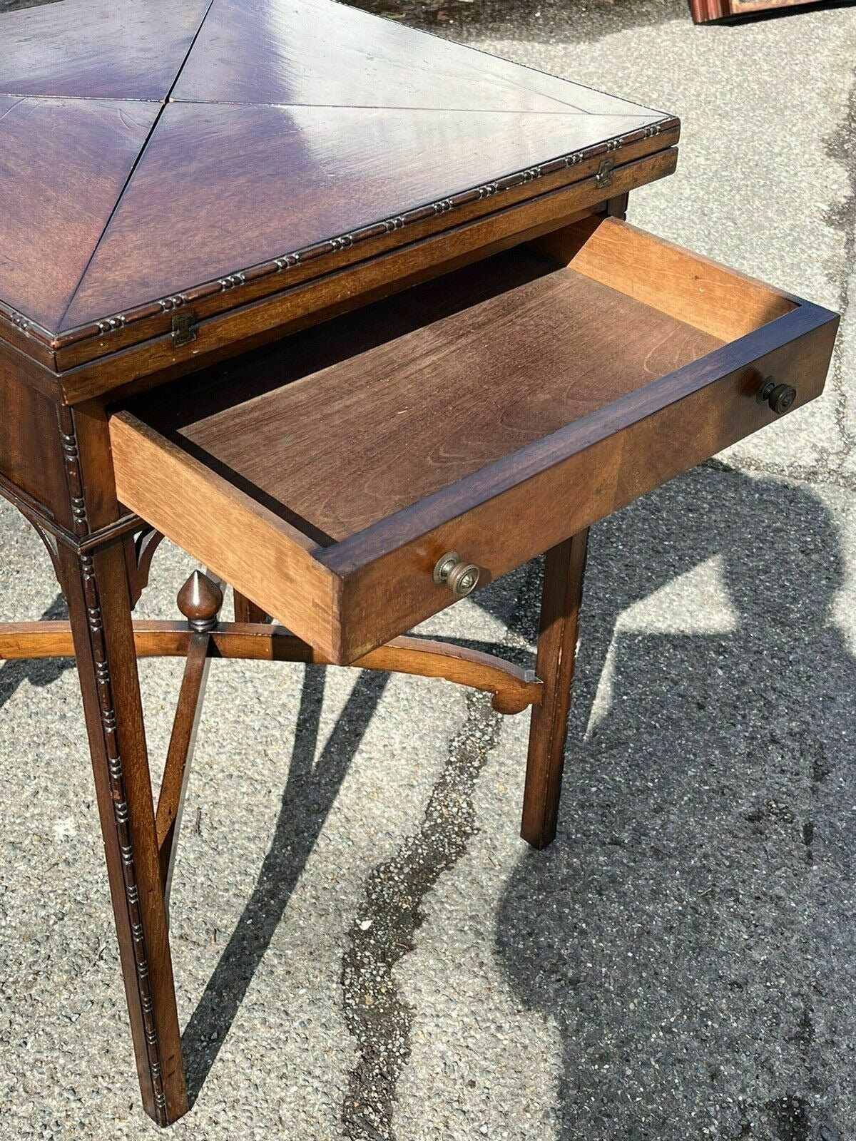 Vintage Victorian Mahogany Games Table , Green Baized Playing Area With Counter Holders