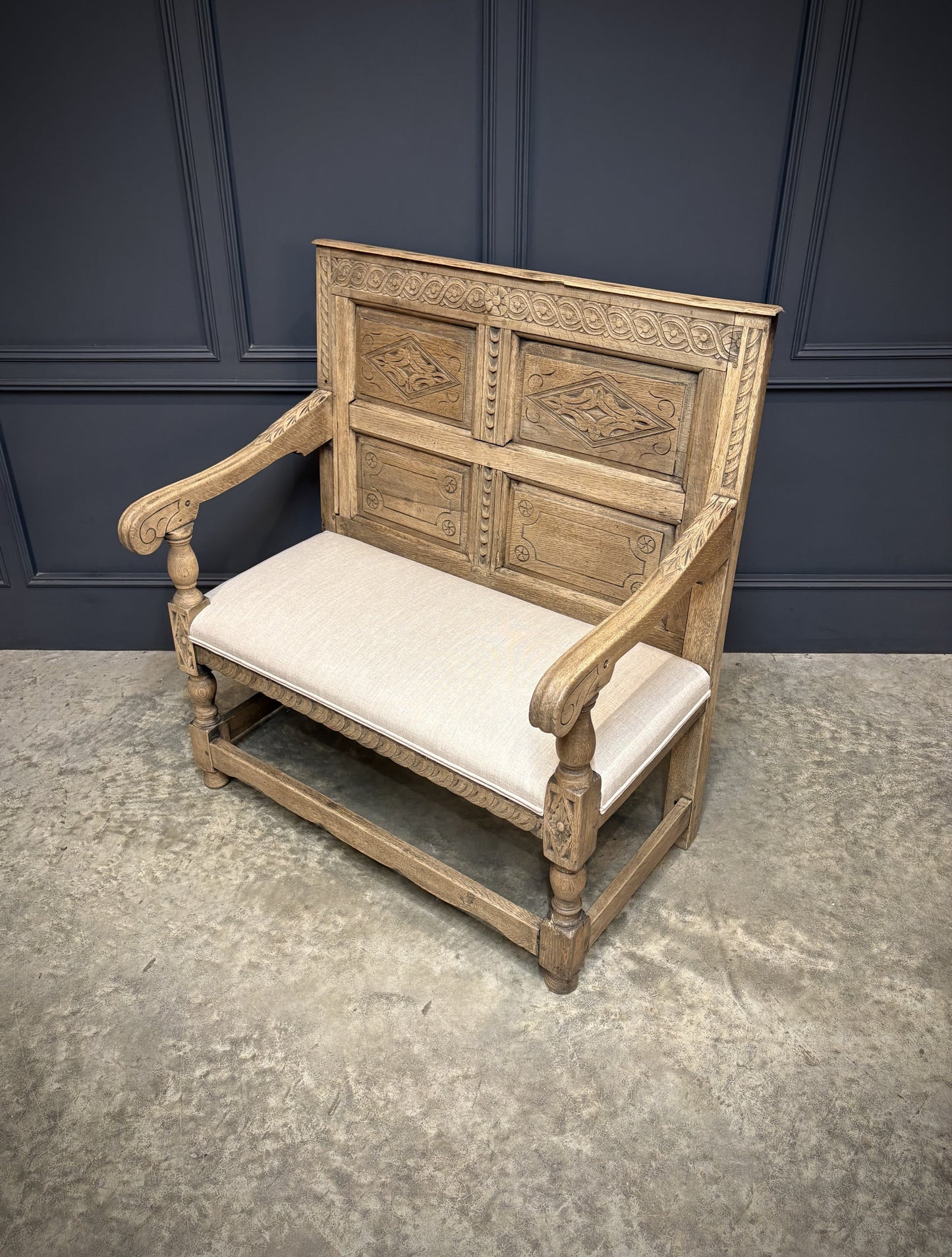 18th Century Antique Carved Bleached Oak Bench