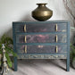 Dark Green and Floral Vintage Oak Chest of Drawers | Hand Painted Dresser