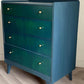 Green Blue & Teal Lebus Chest of Drawers. Vintage Upcycled Mid-Century Furniture