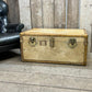 Vintage Vellum Steamer Trunk, 1920s Brass Bound Chest Ottoman