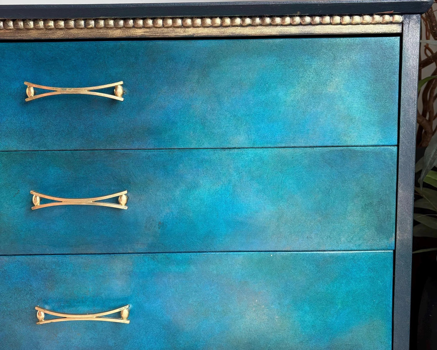 Blue, Teal & Green Vintage Chest of Drawers, Hand Painted Mid Century Dresser