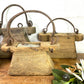 Vintage Indian Rustic Wabi Sabi Hand Carved Teak Wooden Oil Lantern Container