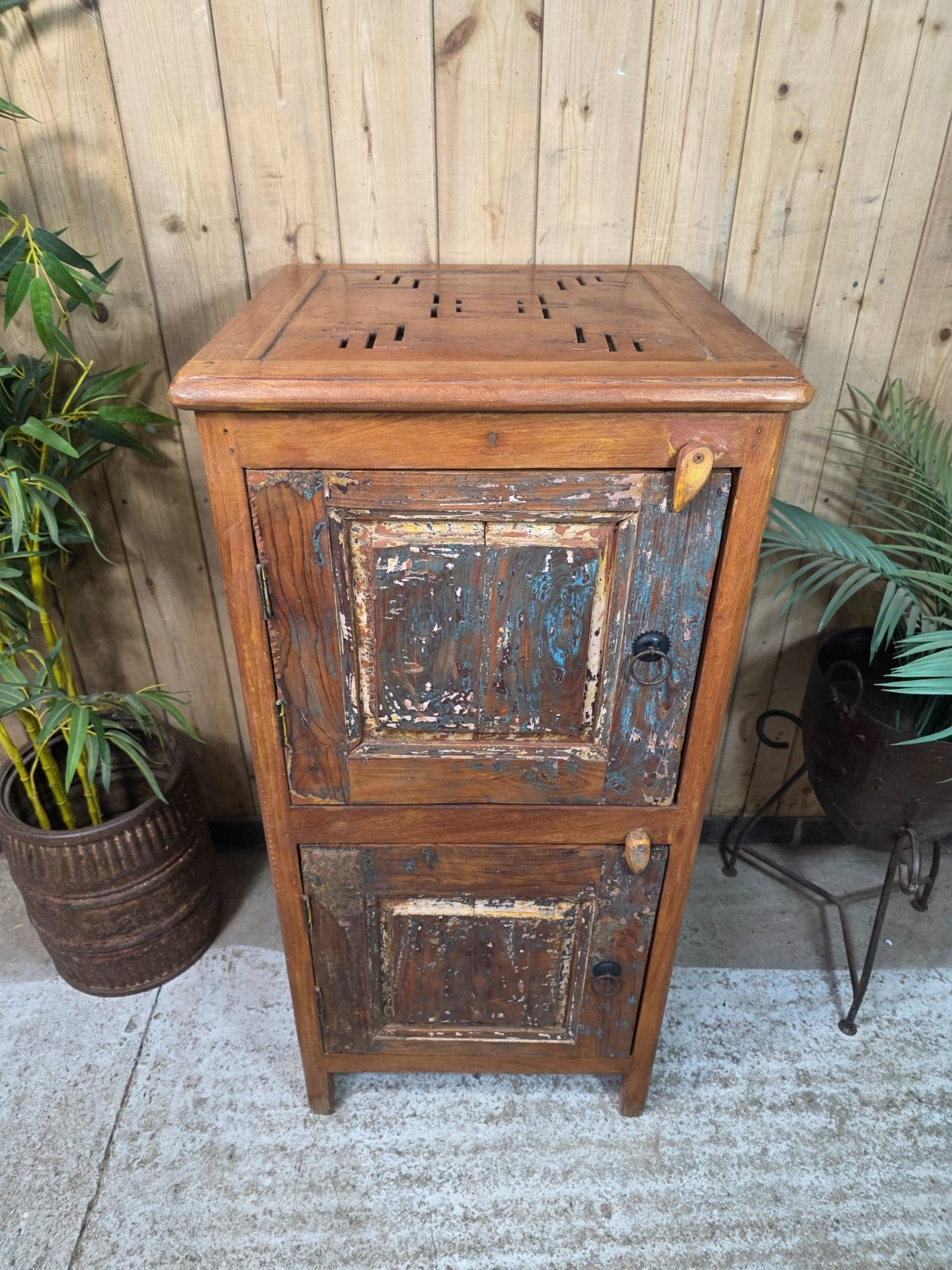 Tall Vintage Indian Wooden Free Standing Bathroom Kitchen Cupboard Cabinet