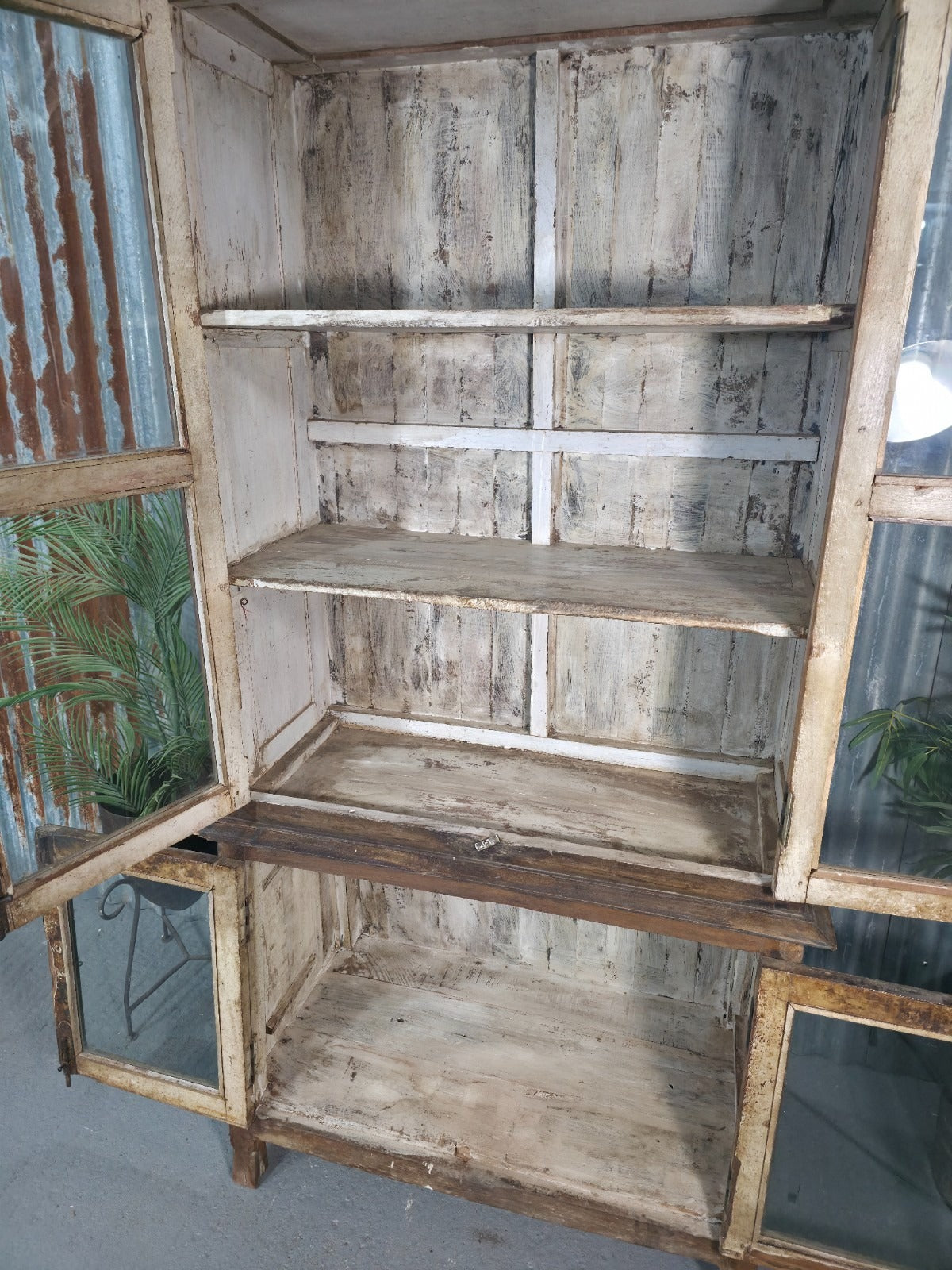 Vintage Glazed Colonial Wooden Kitchen Bathroom Drinks Display Cabinet
