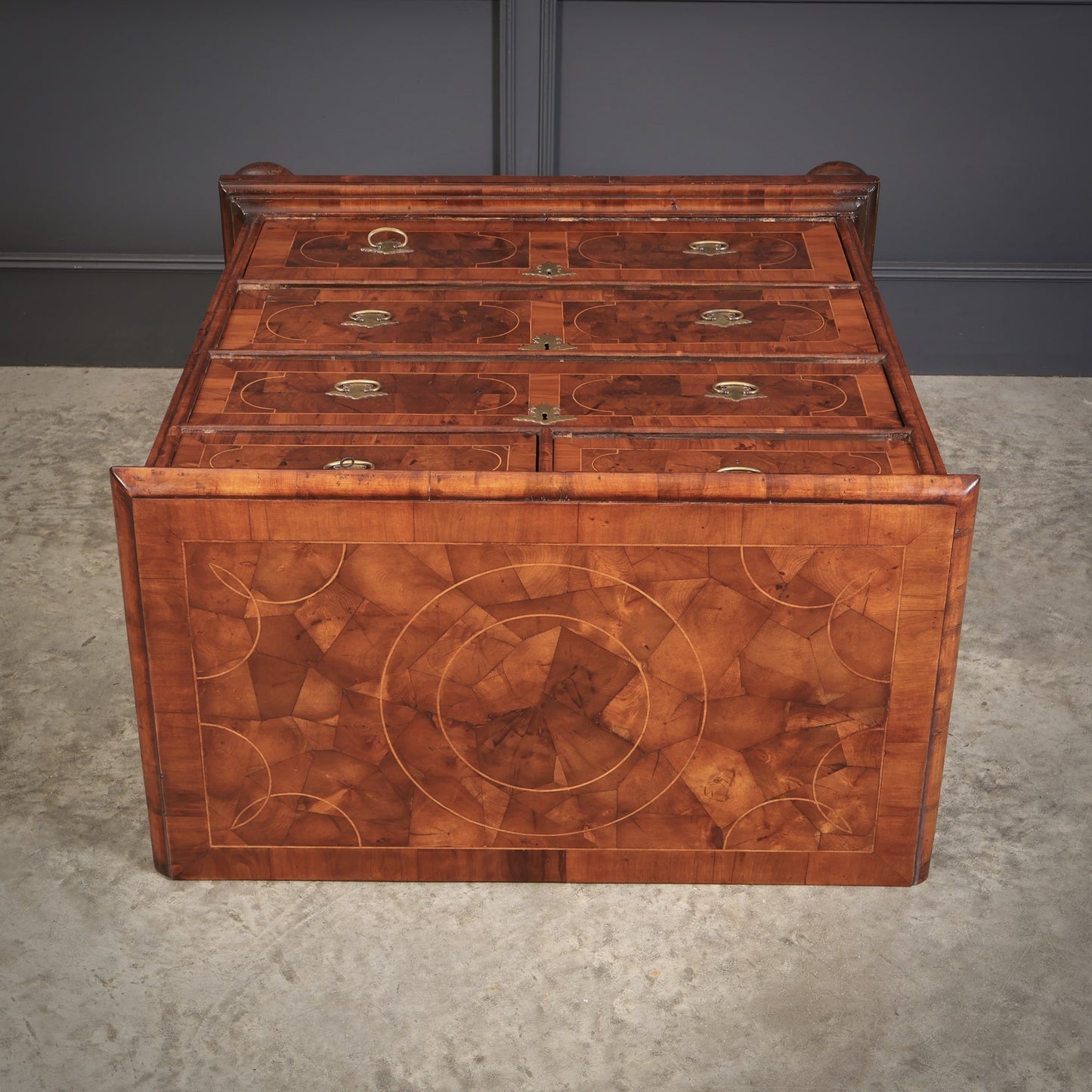 William & Mary Oyster Veneered Art Deco Chest Of Drawers