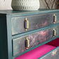 Dark Green and Floral Vintage Oak Chest of Drawers | Hand Painted Dresser